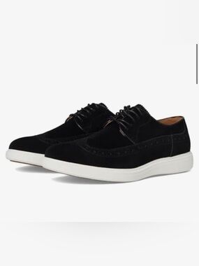 Men's Black Suede Derby Shoes with White Sole